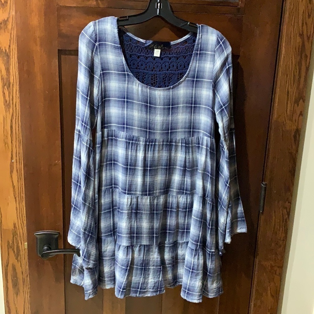 Blue Rain blue plaid dress, XS